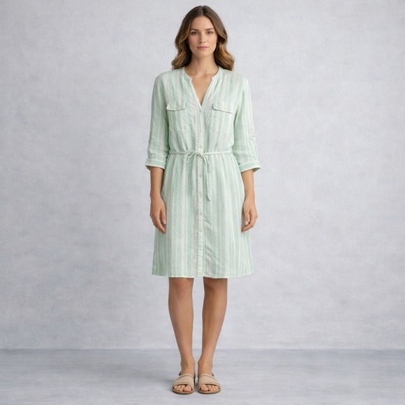 malvin Dresses & Skirts - New Linen Pastel Striped Shirt Dress XL Coastal Beachy Old Money Preppy Minimal